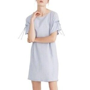 Madewell Dress Blue White Stripe Lace-up Short Sleeve Shirt Soft Twilight G7803